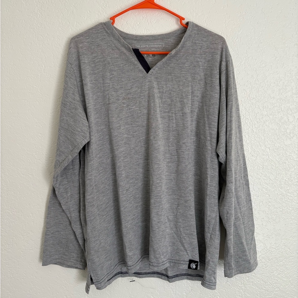 The White Company London V Neck Shirt Grey Long Sleeve Classic Preppy Men’s Sz M